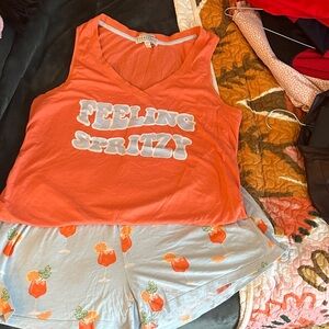 PJ Salvage Orange 'Feeling Spritzy' Tank and Blue Shorts Set Small Medium